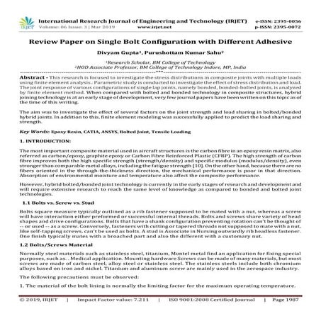 IRJET- Review Paper on Single Bolt Configuration with Different Adhesive
