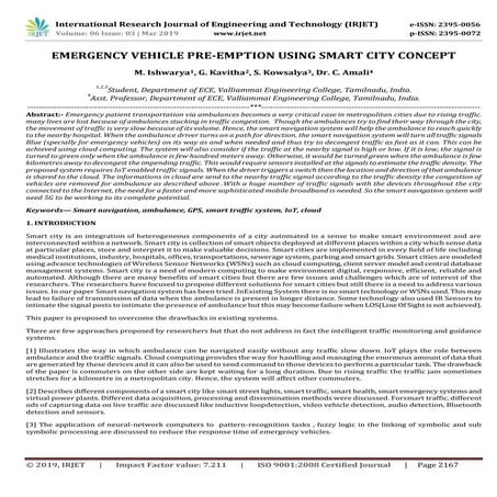 IRJET- Emergency Vehicle Pre-Emption using Smart City Concept