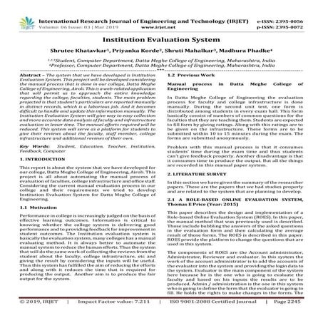 IRJET- Institution Evaluation System