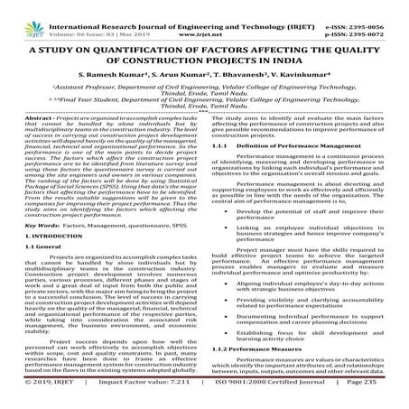 IRJET- A Study on Quantification of Factors Affecting the Quality of ...