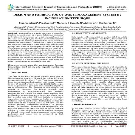 IRJET-  	  Design and Fabrication of Waste Management System by Incineration ...