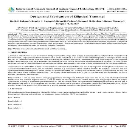 IRJET-  	  Design and Fabrication of Elliptical Trammel