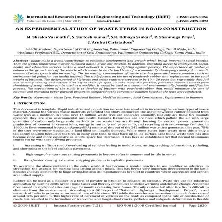 IRJET- An Experimental Study of Waste Tyres in Road Construction