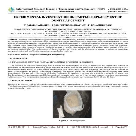 IRJET- Experimental Investigation on Partial Replacement of Dunite as ...