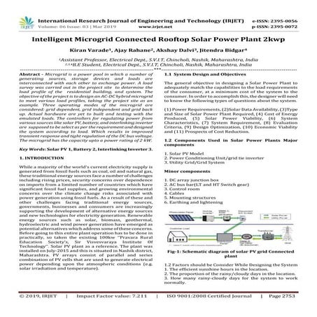IRJET- Intelligent Microgrid Connected Rooftop Solar Power Plant 2KWP