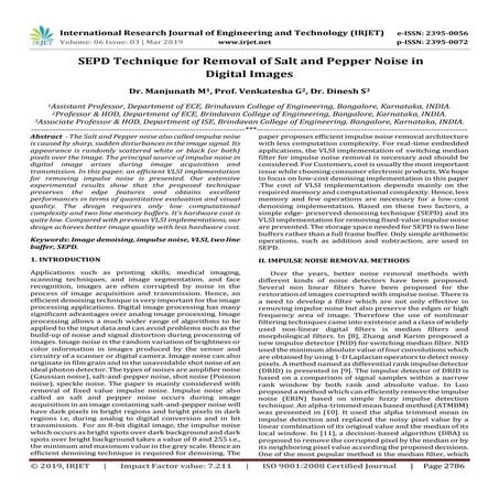 IRJET- SEPD Technique for Removal of Salt and Pepper Noise in Digital Images