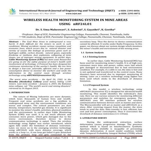 IRJET-  	  Wireless Health Monitoring System in Mine Areas using NRF24L01