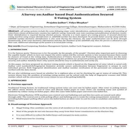 IRJET- A Survey on: Aadhar Based Dual Authentication Secured E-Voting System