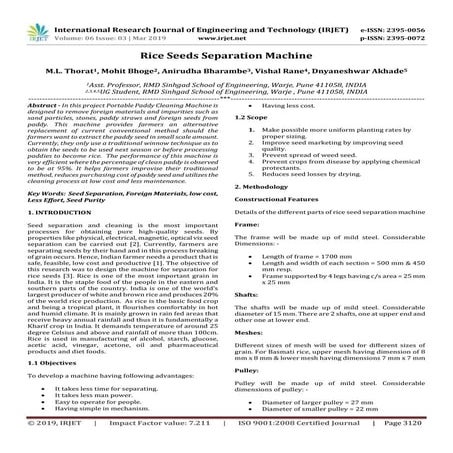 IRJET-  	  Rice Seeds Separation Machine