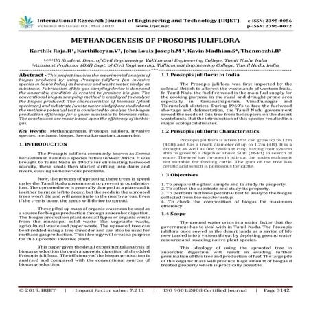 IRJET-  	  Methanogenesis of Prosopis Juliflora