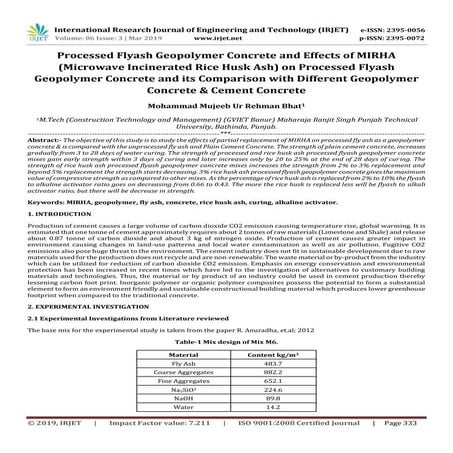 IRJET-  	  Processed Flyash Geopolymer Concrete and Effects of Mirha (Microwa...