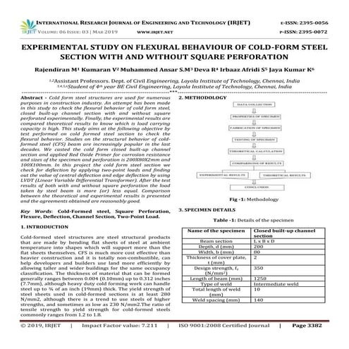 IRJET- Experimental Study on Flexural Behaviour of Cold-Form Steel Section wi...