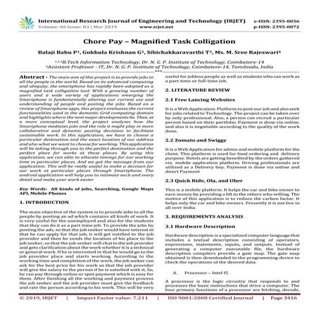 IRJET-  	  Chore Pay – Magnified Task Colligation