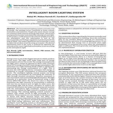 IRJET-  	  Intelligent Room Lighting System