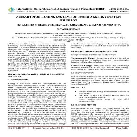 IRJET-  	  A Smart Monitoring System for Hybrid Energy System using IoT