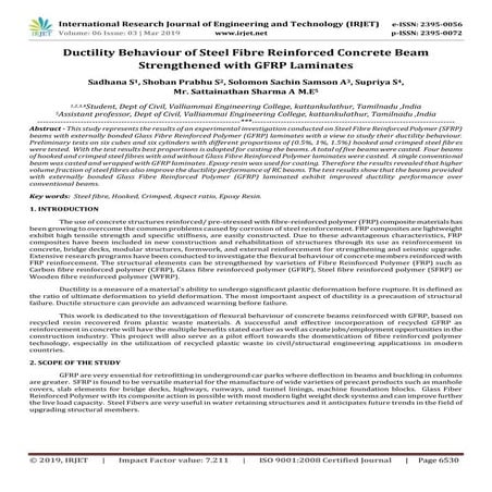 IRJET-  	  Ductility Behaviour of Steel Fibre Reinforced Concrete Beam Streng...