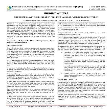 IRJET-  	  Hungry Wheels