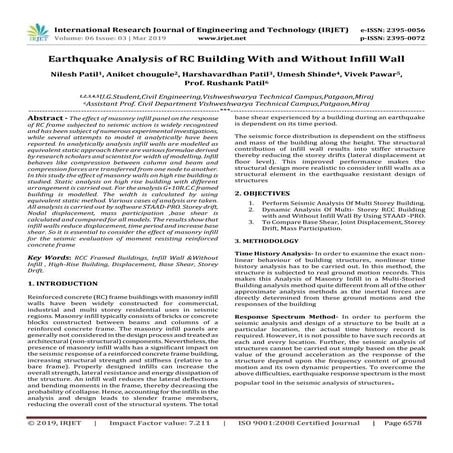 IRJET- Earthquake Analysis of RC Building with and without Infill Wall ...