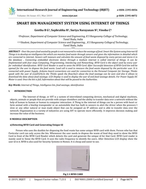 IRJET-  	  Smart Bin Management System using Internet of Things