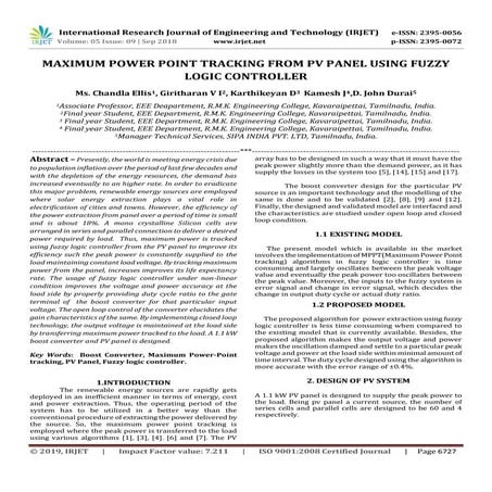 IRJET- Maximum Power Point Tracking from Pv Panel using Fuzzy Logic Controller