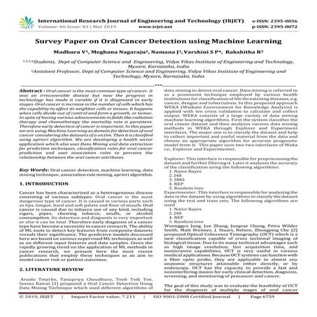 IRJET-  	  Survey Paper on Oral Cancer Detection using Machine Learning
