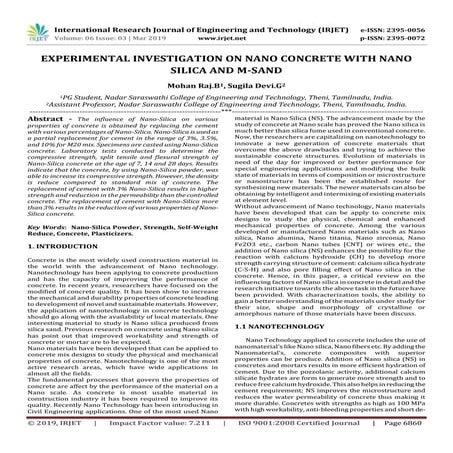 IRJET- Experimental Investigation on Nano Concrete with Nano Silica and ...