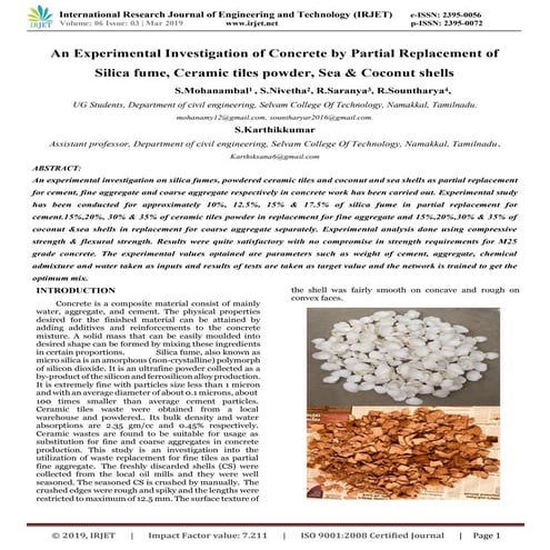 IRJET- An Experimental Investigation of Concrete by Partial Replacement ...