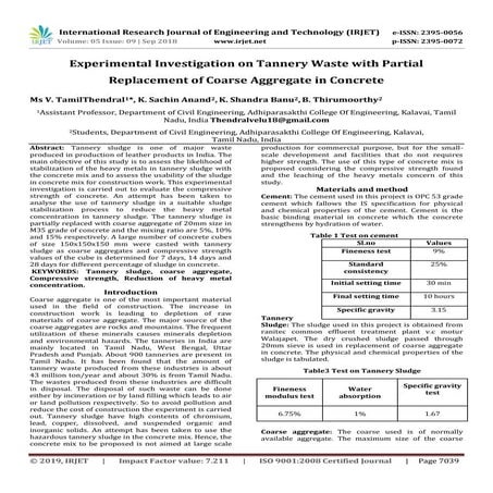IRJET- Experimental Investigation on Tannery Waste with Partial Replacement o...