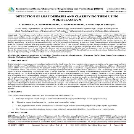 IRJET-  	  Detection of Leaf Diseases and Classifying them using Multiclass SVM