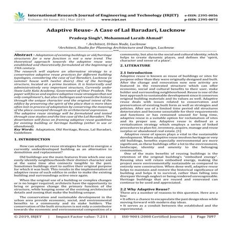 IRJET-  	  Adaptive Reuse- A Case of Lal Baradari, Lucknow