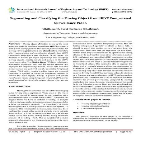 IRJET- Segmenting and Classifying the Moving Object from HEVC Compressed Surv...