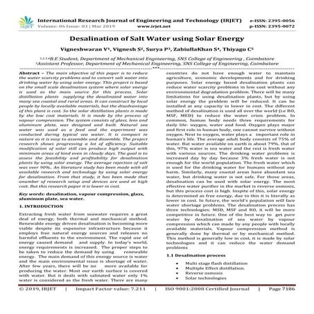 IRJET- Desalination of Salt Water using Solar Energy | PDF