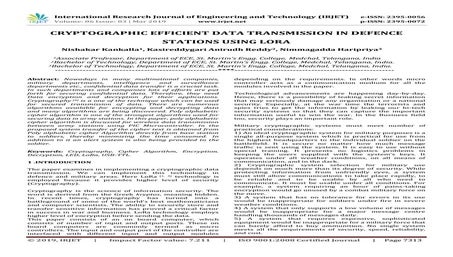 IRJET-  	  Cryptographic Efficient Data Transmission in Defence Stations usin...