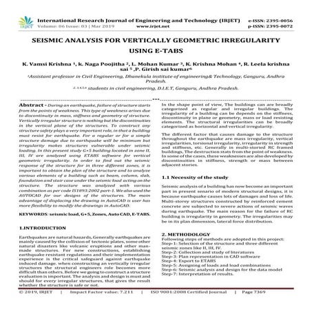 IRJET- Seismic Analysis for Vertically Geometric Irregularity using E-Tabs