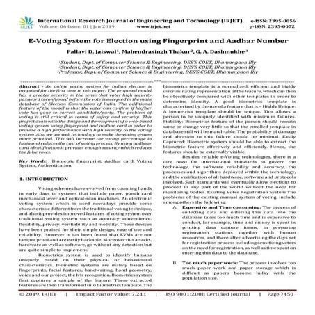 IRJET-  	  E-Voting System for Election using Fingerprint and Aadhar Number