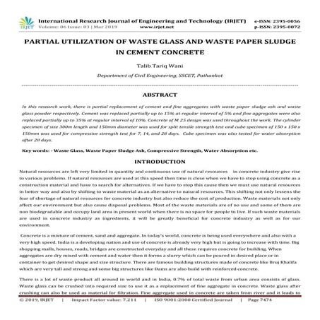 Partial replacement of cement in concrete using waste glass powder and ...