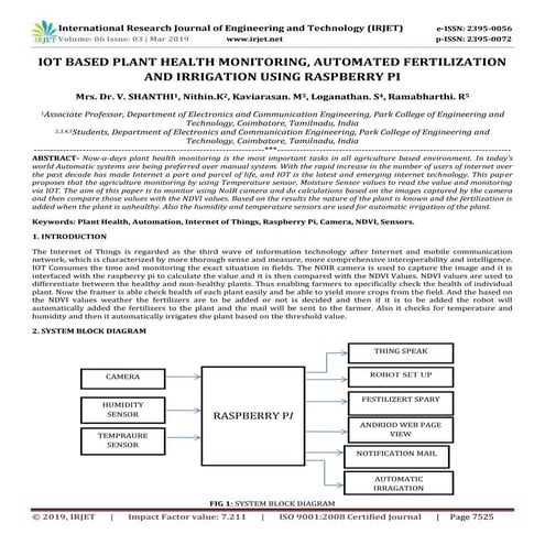 IRJET- IOT Based Plant Health Monitoring, Automated Fertilization and Irrigat...