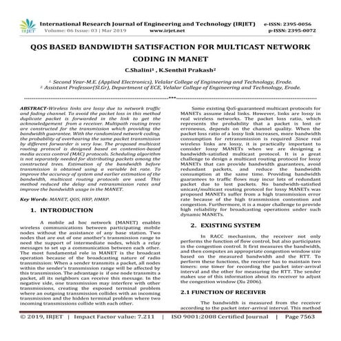 IRJET-  	  QOS Based Bandwidth Satisfaction for Multicast Network Coding in M...