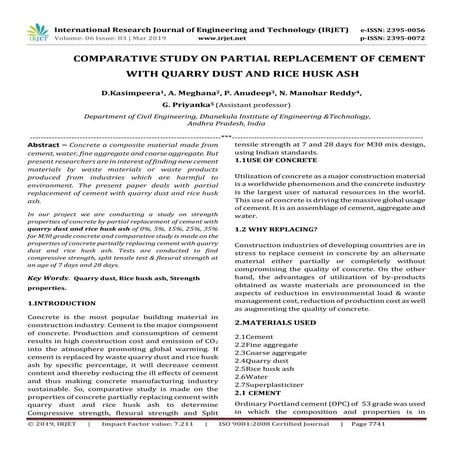 IRJET- Comparative Study on Partial Replacement of Cement with Quarry Dust an...