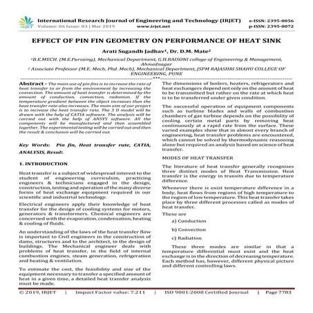 IRJET- Effect of Pin Fin Geometry on Performance of Heat Sink