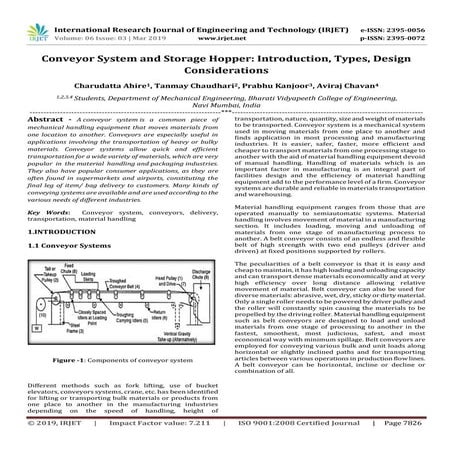 IRJET- Conveyor System and Storage Hopper: Introduction, Types, Design Consid...