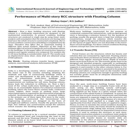 IRJET-  	  Performance of Multi-Story RCC Structure with Floating Column