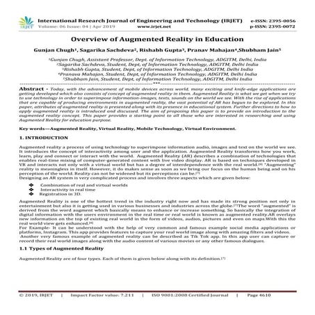 IRJET- Overview of Augmented Reality in Education