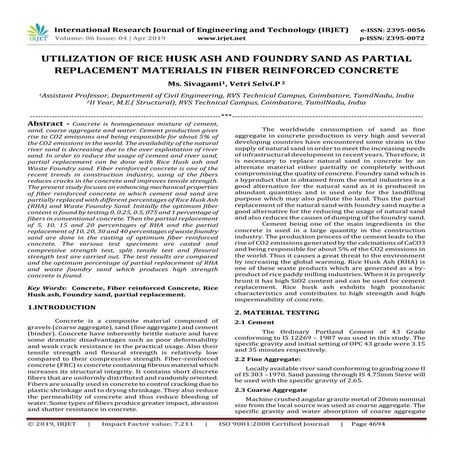 IRJET-  	  Utilization of Rice Husk Ash and Foundry Sand as Partial Replaceme...