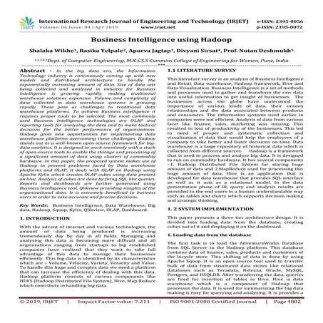 IRJET-  	  Business Intelligence using Hadoop