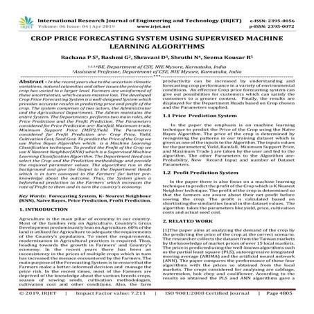 IRJET-  	  Crop Price Forecasting System using Supervised Machine Learning Al...