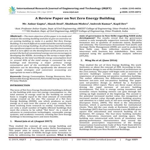 IRJET-  	  A Review Paper on Net Zero Energy Building