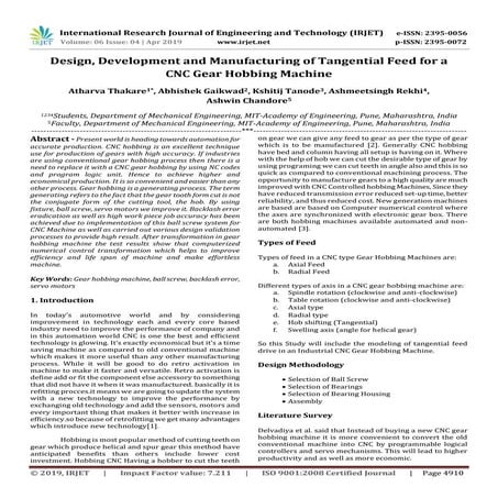 IRJET- Design, Development and Manufacturing of Tangential Feed for a CNC Gea...