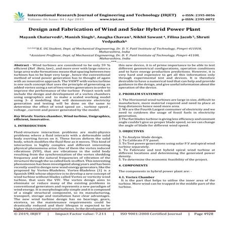 IRJET-  	  Design and Fabrication of Wind and Solar Hybrid Power Plant