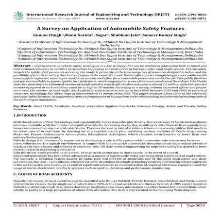 IRJET-  	  A Survey on Application of Automobile Safety Features